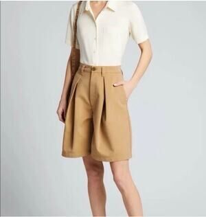 Goldsign The Balloon Pleated Bermuda Shorts Womens 26 Khaki High Rise Made USA